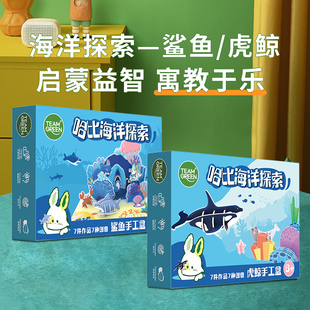 6岁儿童益智玩具礼物STEAM哈比世界海洋探索虎鲸手工盒木拼摆件