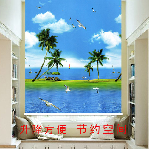 卫生间厨房d浴室厕所窗帘卷帘防水防走光免打孔安装百叶窗户遮挡