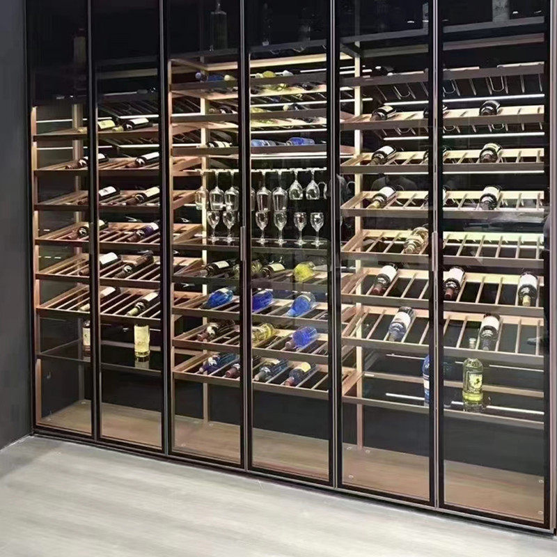 铝合金发光c玻璃层板 带灯酒柜玻璃柜置物架铝框红酒架 葡萄酒杯