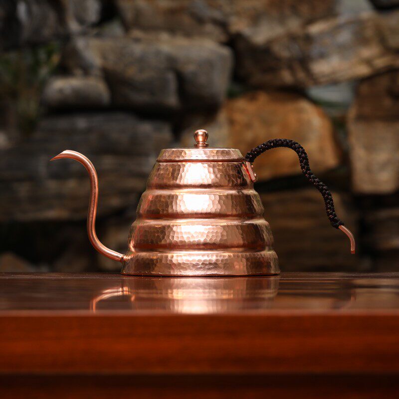 纯手工紫铜手冲咖m啡壶 细口铜壶日式锤纹长嘴壶烧水壶泡茶壶