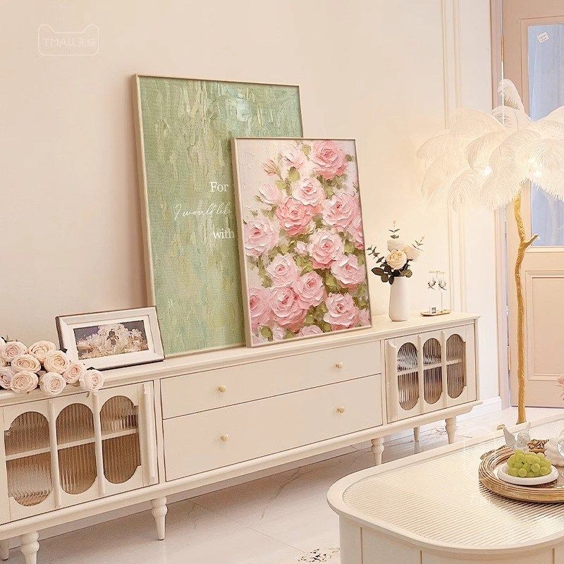 法式奶油风客厅卧室装饰画立体感花卉肌理壁画P电视柜桌面摆画挂,家居饰品,现代装饰画,淘宝优惠券,粉丝福利购,淘宝优惠卷