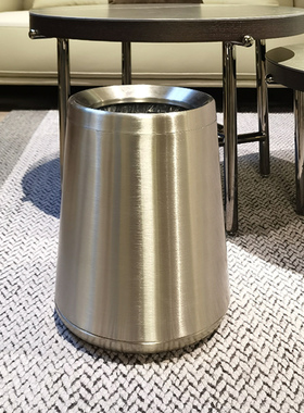 创意锥形金属垃圾桶家用厕所客z厅卧室高颜值带盖双层卫生间摇翻