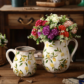 柠檬圆肚花壶瓶陶瓷花瓶摆件w客厅插花装 饰品复古怀旧田园家居花