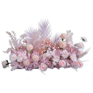 婚庆婚礼堂粉色系仿真花地排花排路引花盆花挂花R点角花绢花艺道