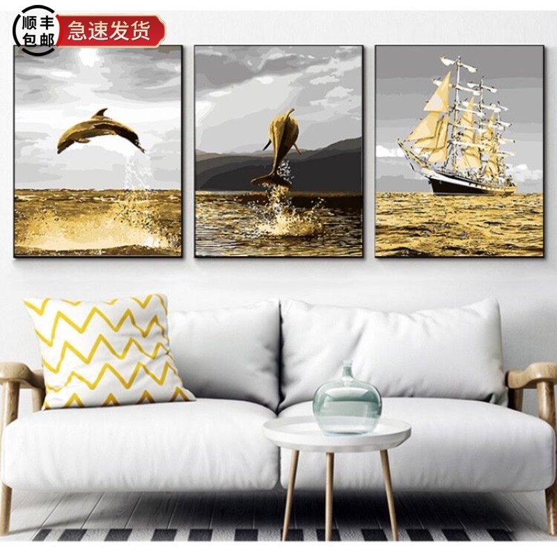 diy数字油画油彩画 三联三拼画沙发背景墙风N景人物客厅卧室装饰