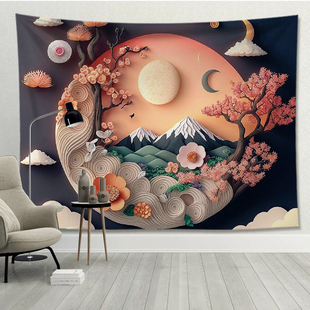 复古中国风背景布墙布挂s布卧室宿舍客厅装饰布挂画背景墙璧画布