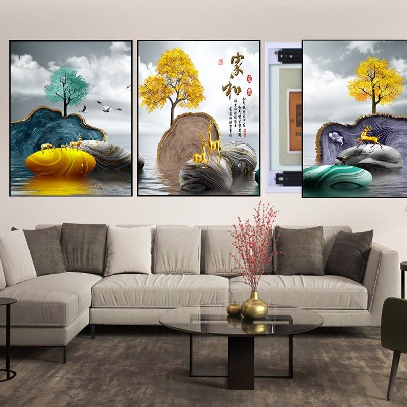 电表箱三联装饰画客厅三联画沙发背景墙挂画可推S拉餐厅大气遮挡,家居饰品,现代装饰画,淘宝优惠券,粉丝福利购,淘宝优惠卷