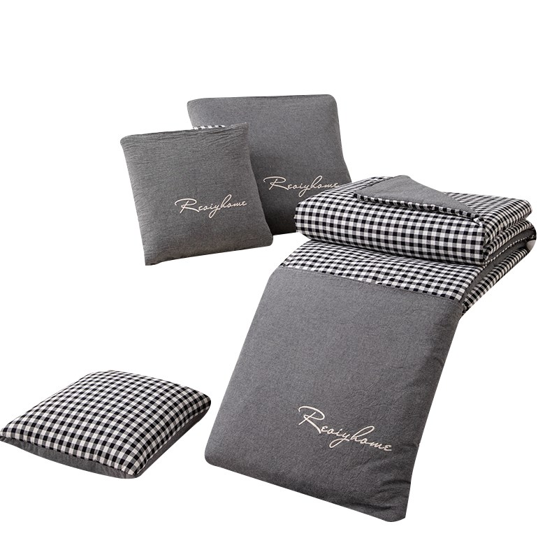 全棉口袋被!纯棉抱枕被子两用午睡办G公室空调夏被折叠毯车上靠垫