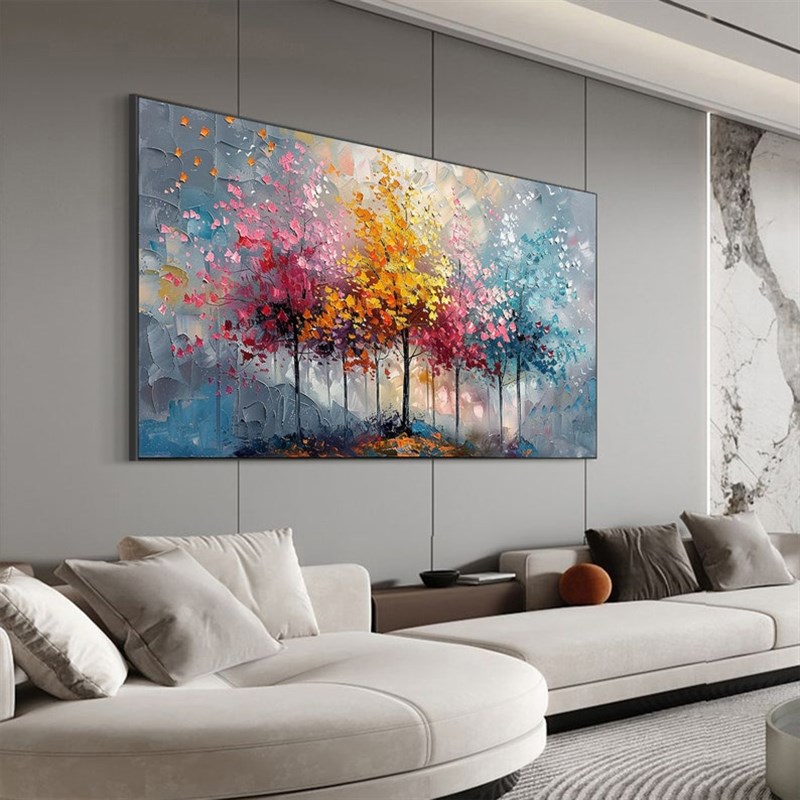 大芬村手绘油画抽象发财树t肌理感客厅装饰画卧室餐厅挂画立体壁图片