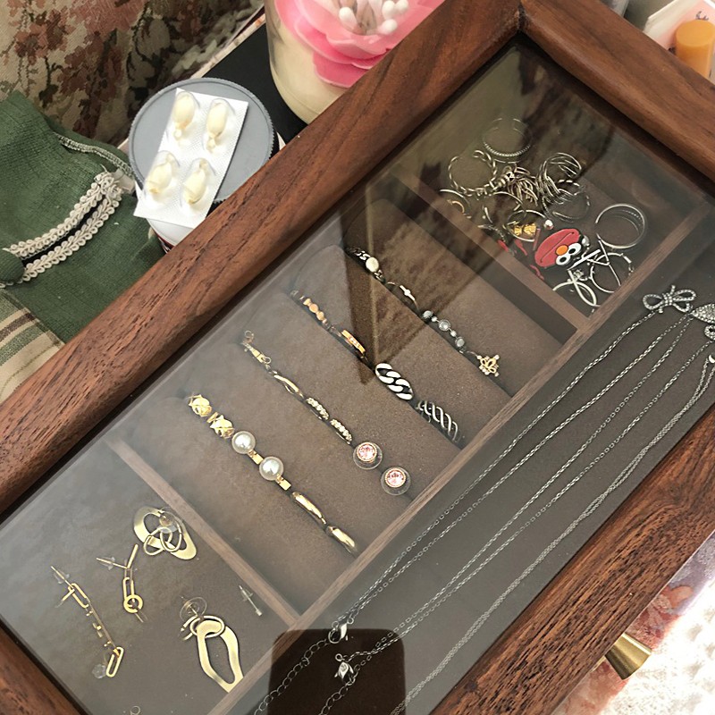 黑胡桃实木首饰盒高档日式木质多层大容量珠宝项R链耳环手饰收纳