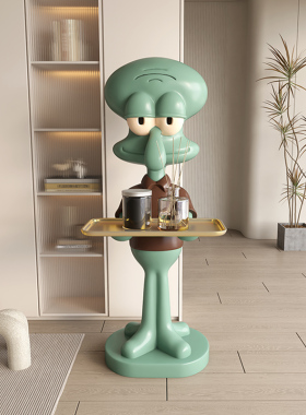 章鱼哥打工人艺术客n厅落地超大托盘置物架电视柜沙发旁边装饰摆