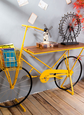 彩色自行车桌子落地摆件美式复古咖啡店铺K馆橱窗陈列品酒吧装饰