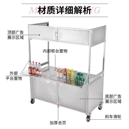 折叠小吃小推车h摆摊不锈钢熟食可折叠餐车多功能夜市移动地摊卤