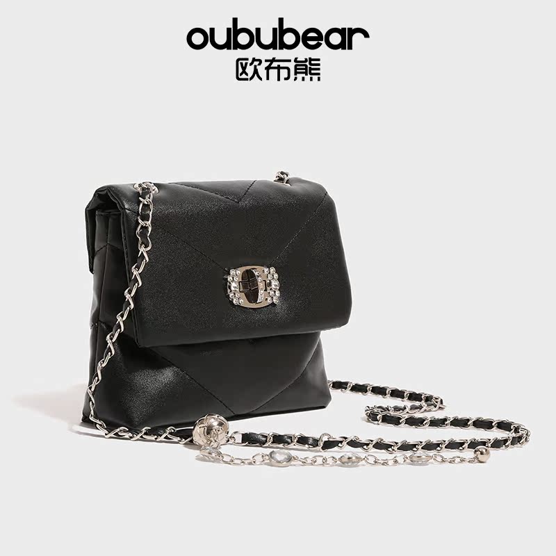 oububear/欧布熊黑色链条小方包2025新款包包女斜挎包简约百搭