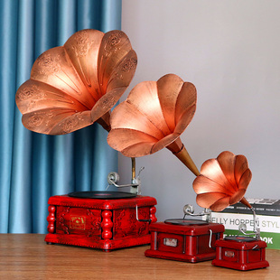 复古老式留声机模型摆件t黑胶唱片机家居软装饰摄影道具客厅装饰