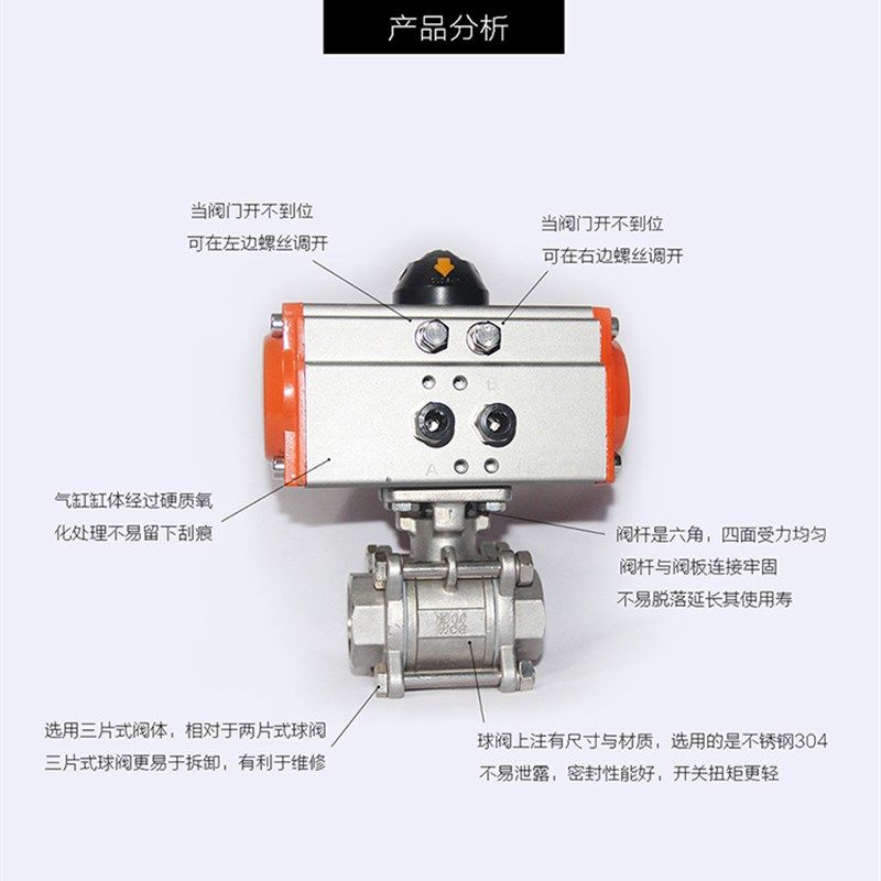 快速切断开关高温防腐304不锈钢三片式内螺纹丝口气动球W阀2分dn1,五金/工具,球阀,淘宝优惠券,粉丝福利购,淘宝优惠卷