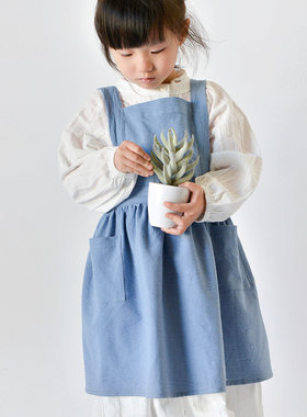 外贸儿童围裙幼儿园画画衣烘焙厨房罩衣背袋工字款纯Y棉高档围腰