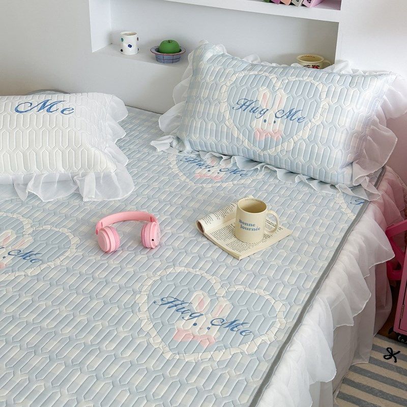 仙美小兔床裙款乳胶凉席三件套v蕾丝花边空调软席1.5m1.8米水洗席