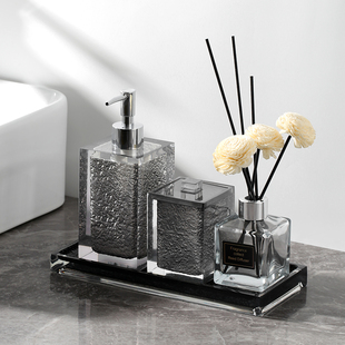 酒店轻奢洗手e液按压瓶棉签盒套装浴室乳液瓶分装样板房卫生间托