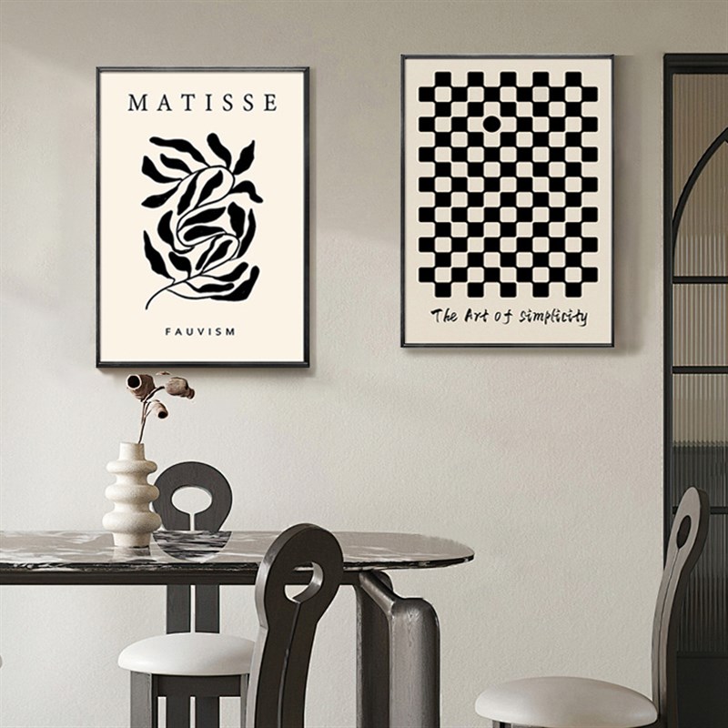 黑白抽象客厅装饰画复古挂画wins风小众个性卧室桌面摆台画玄关画
