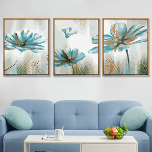 diy数字油画油彩画 三联三拼画手绘填色客O厅人物风景花卉装饰画