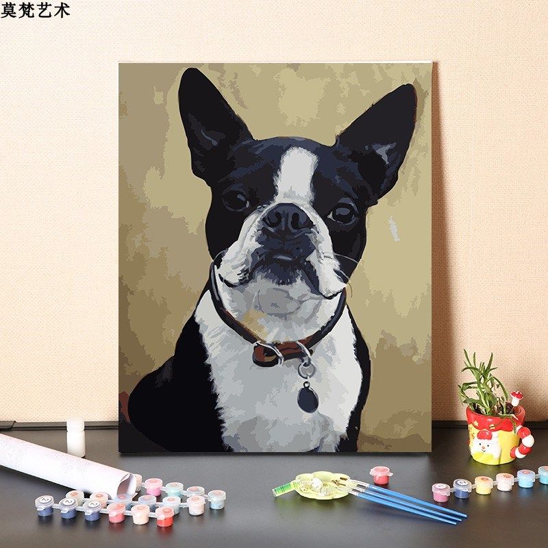 数字油画diy填充斗牛犬解闷手工填色动物宠物狗爱犬X装饰油彩画画,家居饰品,DIY/数字油画,淘宝优惠券,粉丝福利购,淘宝优惠卷