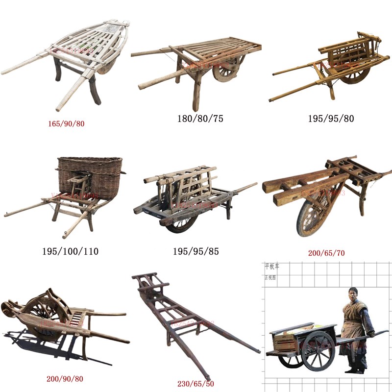 怀旧民俗老物件老式m手推车老木车独轮车农村旧物平板车复古老农