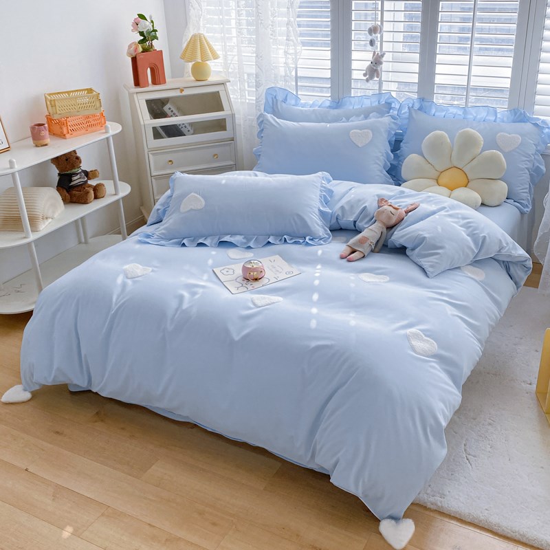 ins韩式纯棉g水洗棉四件套公主风被罩全棉1.5m1.8米被套床单三件