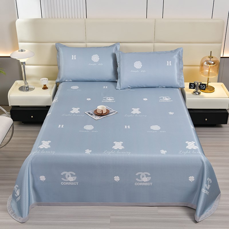 2024新款可机洗斜纹提花冰丝凉席三件K套可折叠双人床凉席枕套件