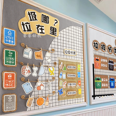 幼儿园教室环f创垃圾分类认知区角区域材料学校文化布置装饰墙贴
