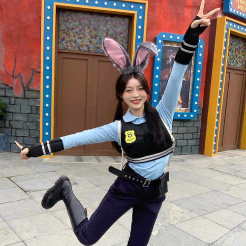 女童朱迪警官万圣节cos演出服装