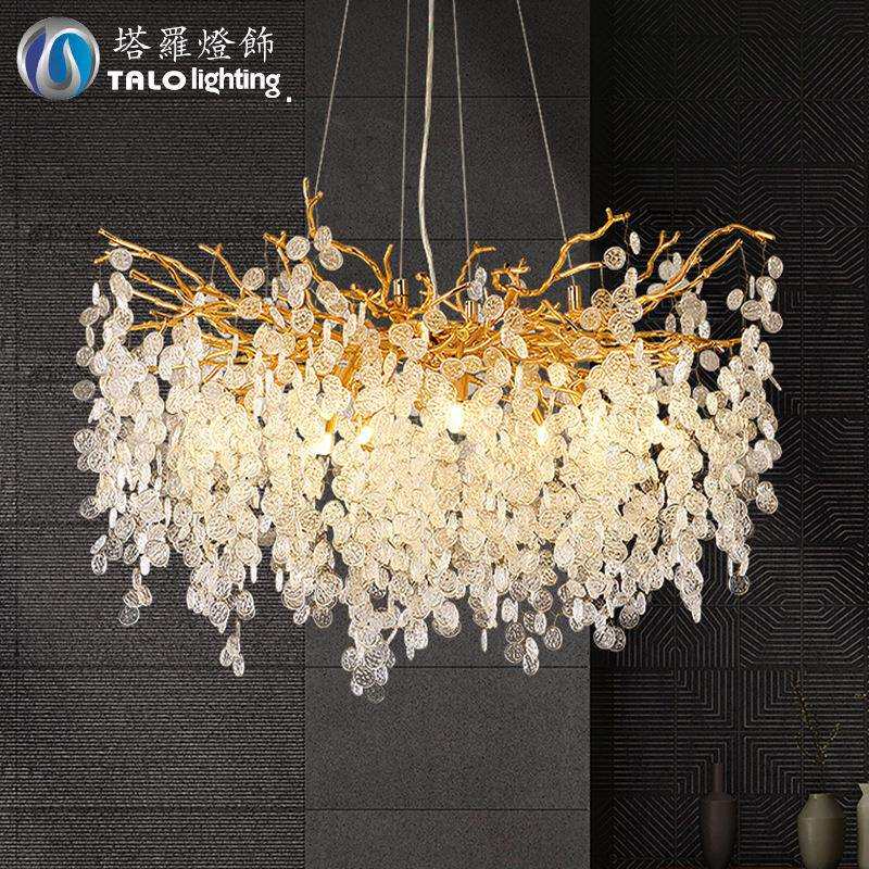 新款水晶灯长形餐厅灯创意铝材树枝简约轻奢水晶客厅展厅餐厅吊灯
