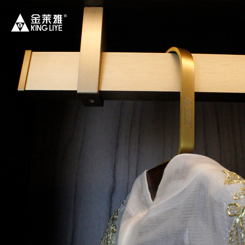 轻奢衣通杆土豪金色顶装衣柜配件厂家铝合金加厚衣橱挂衣杆批发