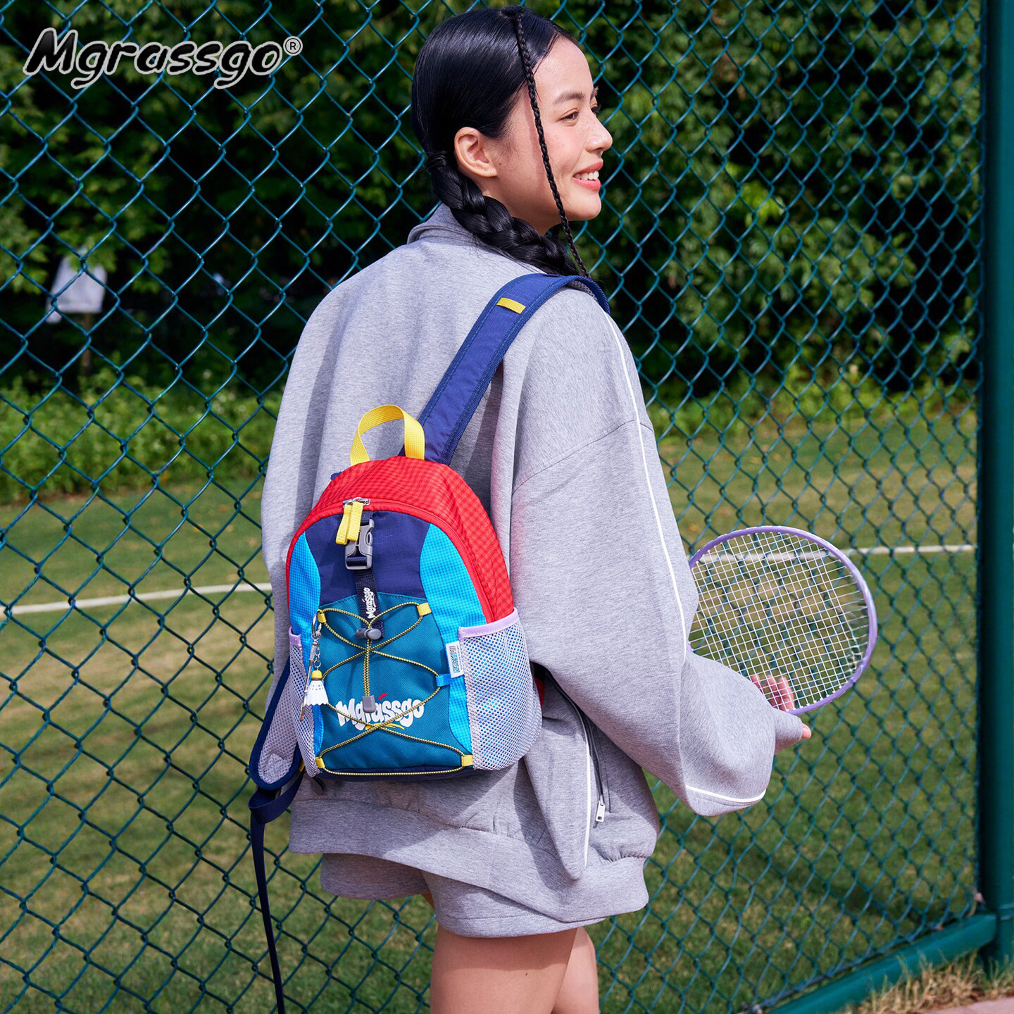 MGRASSGO羽毛球迷你背包彩色拼接撞色运动户外网球尼龙双肩小书包