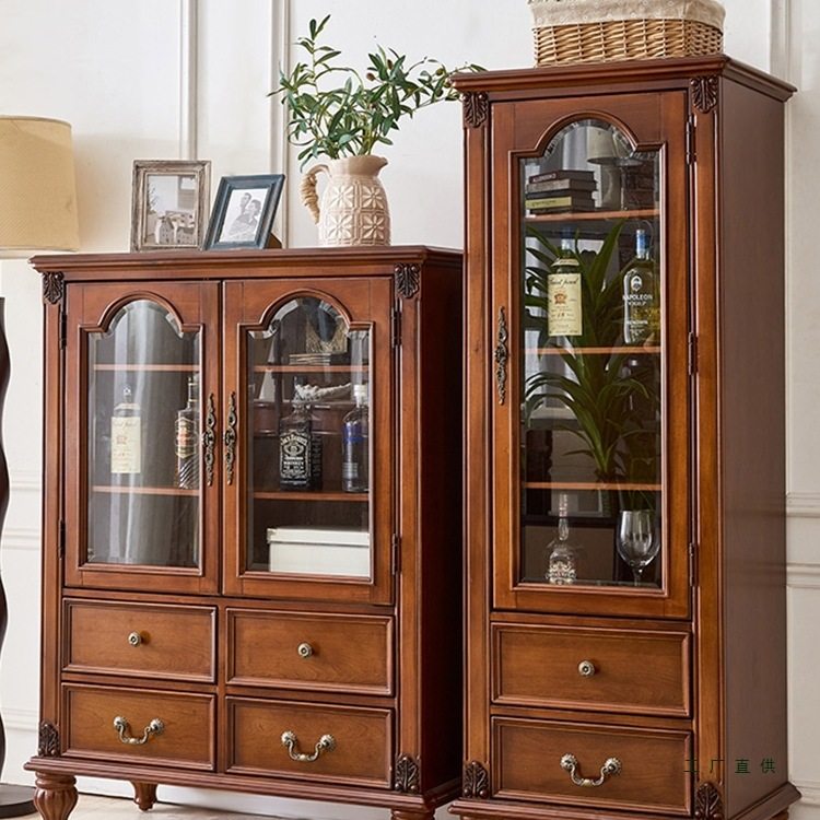美式复古酒柜客厅靠墙全实木双门酒水柜欧式风格单门小酒柜矮柜