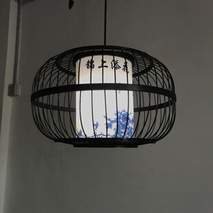 饭店民宿卧室日式灯笼榻榻米灯具黑色竹丝灯笼餐厅吊灯铁丝吊灯