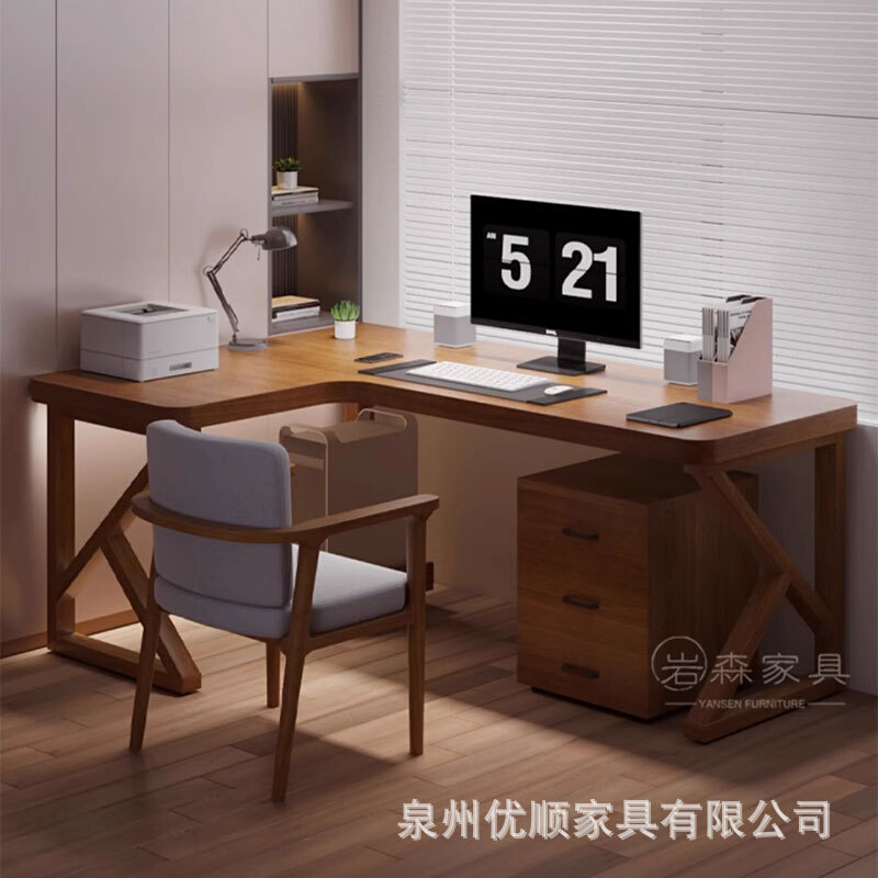 全实木台式电脑桌转角书桌卧室墙角L型学生写字桌拐角简约办公桌
