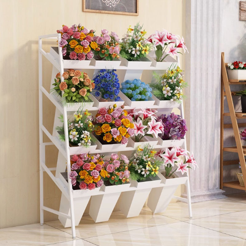 2026花店花架子组合阶梯式可移动鲜花塑料花桶架轻奢铁艺花卉店展