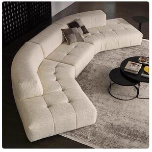 北欧复古布艺沙发奶芙组合弧形转角沙发大户型客厅轻奢异形组合椅