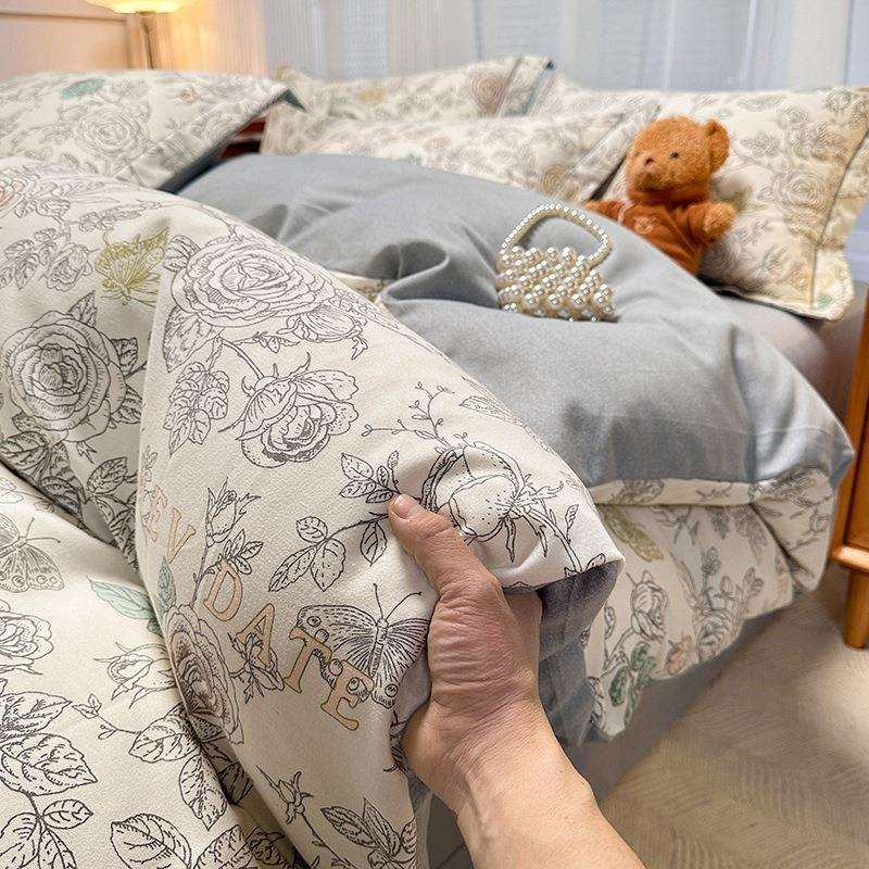 2024新款全棉磨毛床上四件套加厚纯棉被套床单学生宿舍床笠三件套