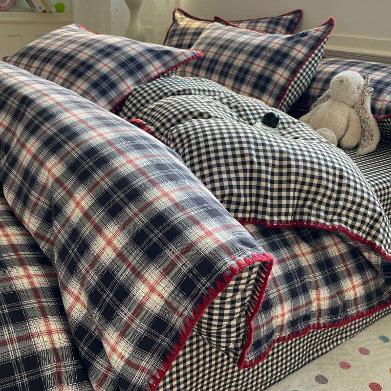 秋冬加厚磨毛四件套简约全棉纯棉被套床单宿舍床上三件套床品床笠