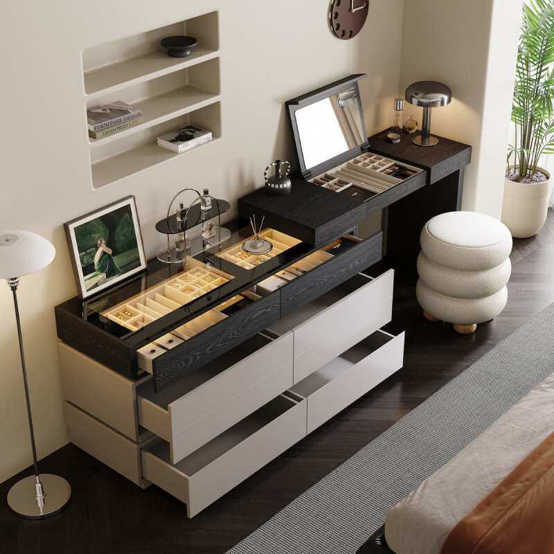 意式极简梳妆台斗柜一体柜现代卧室简约床尾高级多功能化妆桌收纳