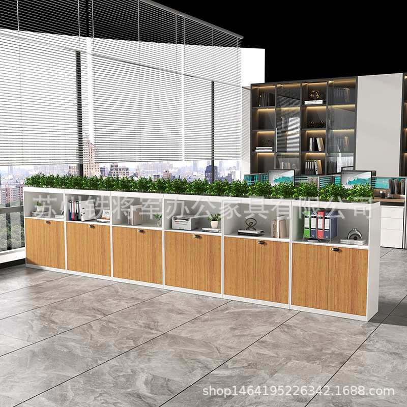 办公室矮柜文件柜钢制木纹转印小柜子档案置物柜办公桌侧边隔断柜