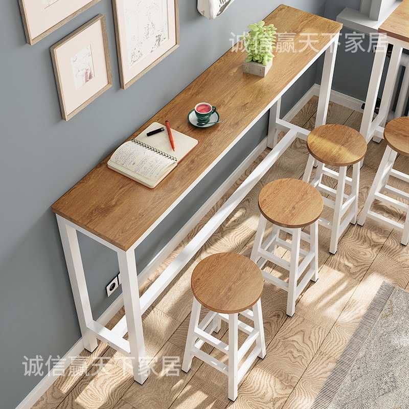 源头吧台桌家用靠墙奶茶店桌椅组合长条高脚桌商用酒吧台吧台窄桌