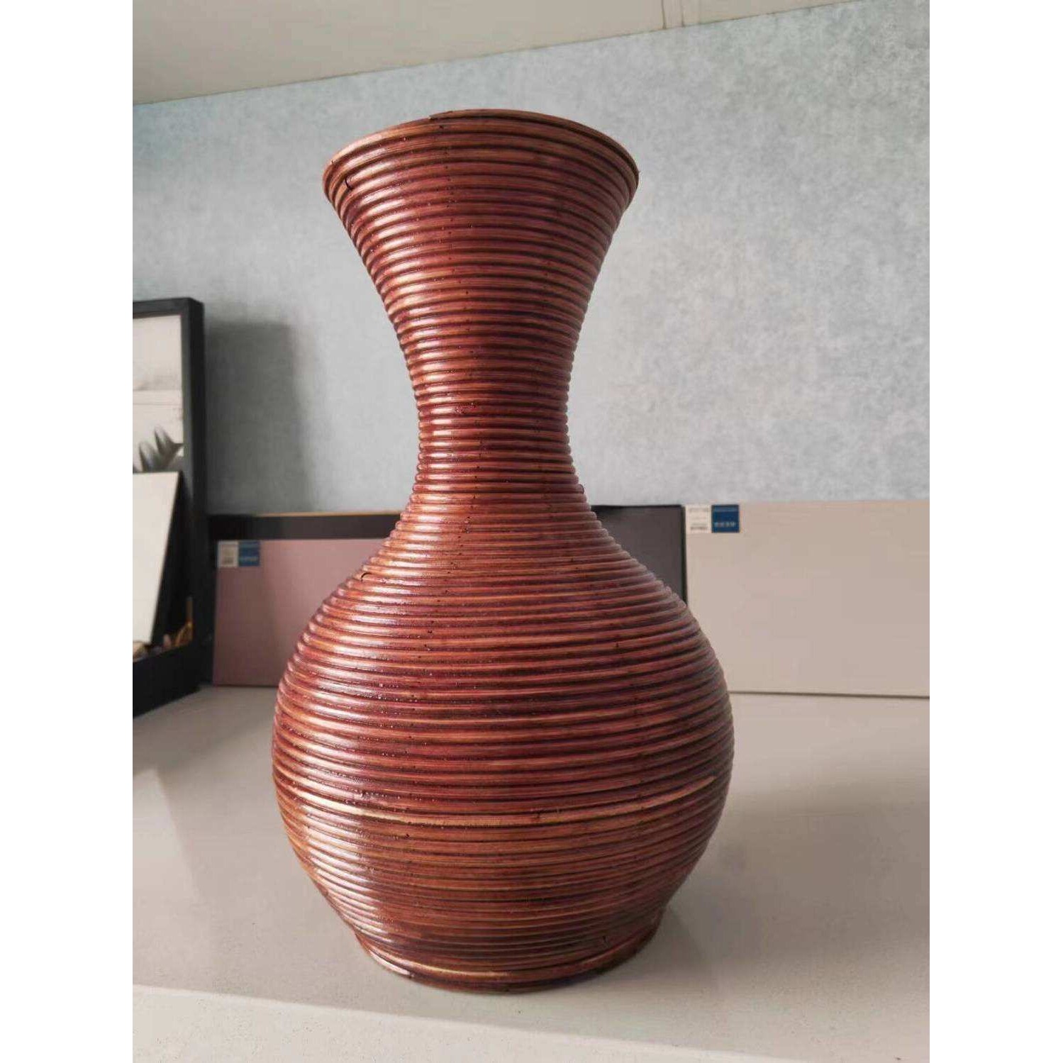 真藤手工编织复古装饰花瓶大口径鱼篓桌面花瓶落地摆件吉祥物收纳