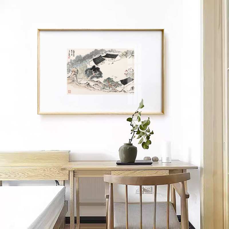 新中式水墨山水画客厅书房餐厅茶楼国画艺术挂画禅意实木框装饰画