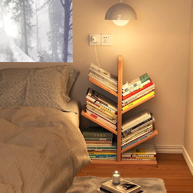 实木树形书架夹缝收纳架床边储物架落地置物架墙角隐形小书柜矮柜