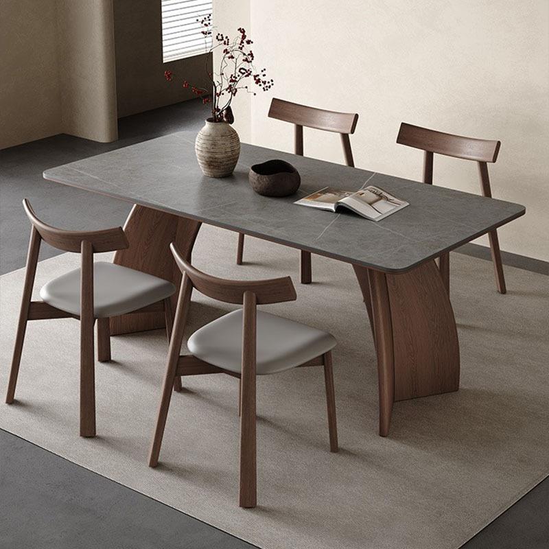 实木岩板餐桌现代简约胡桃色饭桌家用意式极简白蜡木长方形吃饭桌