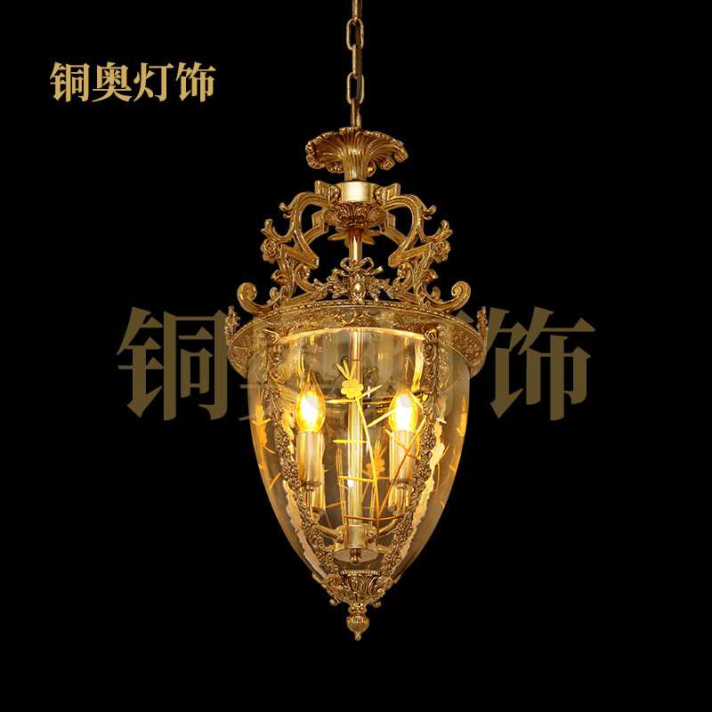 法式全铜复古吊灯欧式奢华脱蜡卧室餐厅过道玄关创意灯具