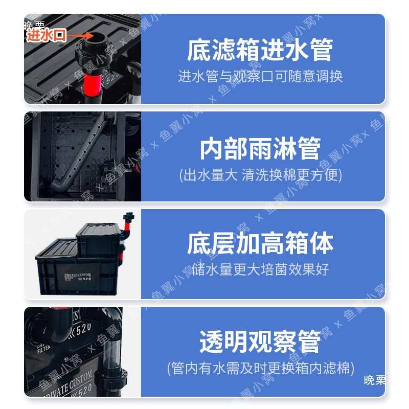 鱼缸底滤盒周转箱过滤溪流缸虹吸过滤盒水循环系统过滤箱配件